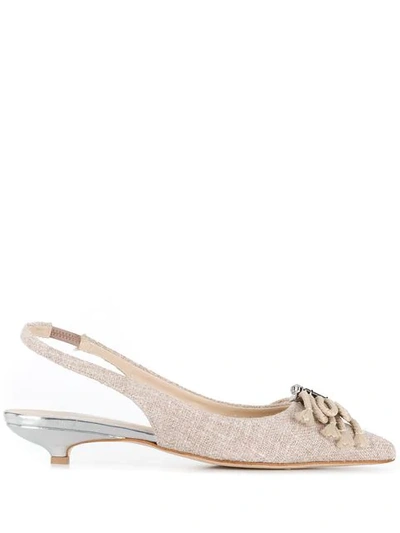 Anna Baiguera Knitted Crystal Buckle Pumps - Neutrals