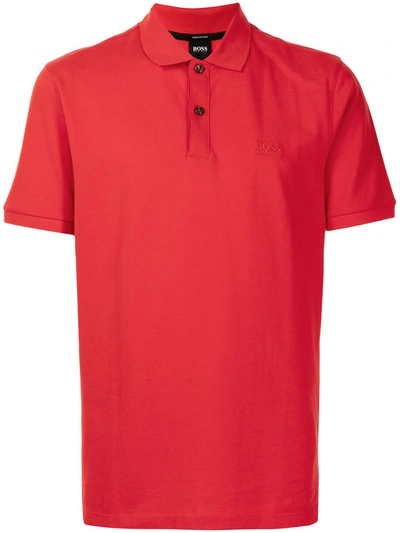 Hugo Boss Logo-embroidered Polo Shirt In Red