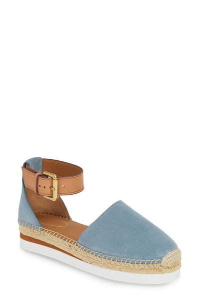 See By Chloé Suede Flat Wedge Espadrilles In Blue