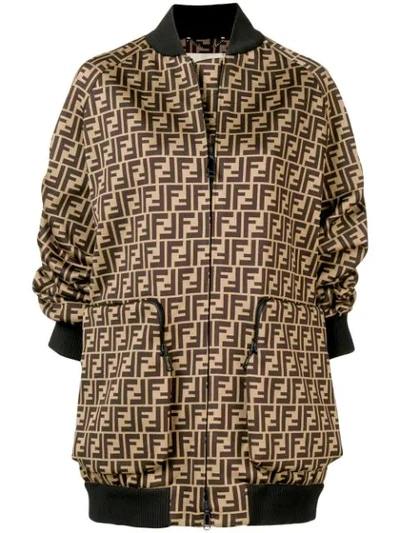 Fendi Oversized Printed Cotton-blend Bomber Jacket In Brown