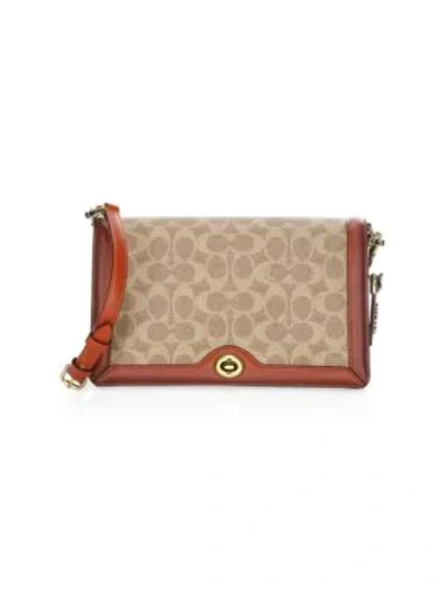 Coach Signature Monogram Coated Canvas & Leather Crossbody Bag In Brown