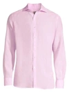 Canali Linen Sport Shirt In Pink