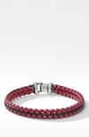 David Yurman Woven Box Chain Bracelet In Burgundy In Red/silver