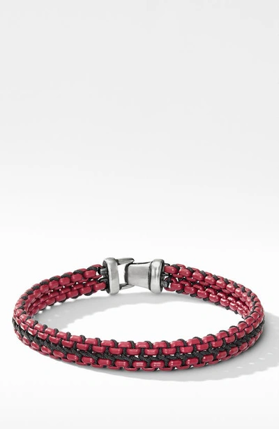 David Yurman Woven Box Chain Bracelet In Burgundy In Red/silver