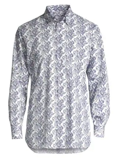 Brioni Paisley Print Sportshirt In Navy White