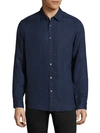 Michael Kors Linen Regular Fit Button-down Shirt In Midnight