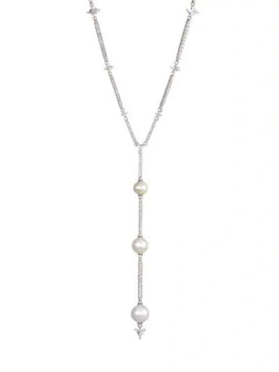 Adriana Orsini Blanc Slider Plated Sterling Silver &5-5.5mm, 6-6.5mm, 7-7.5mm, 8-8.5mm Freshwater Pearl Lariat Neck In Rhodium