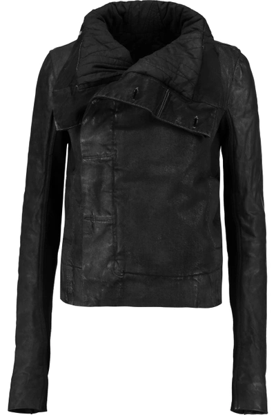 Rick Owens Leather-trimmed Washed Stretch-denim Jacket | ModeSens