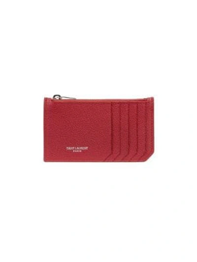 Saint Laurent Fragments Leather Zip Card Case In Ink Red