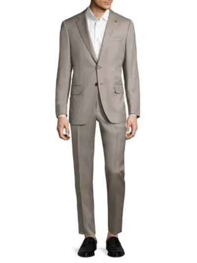 Isaia Regular-fit Tonal Herringbone Suit In Light Brown