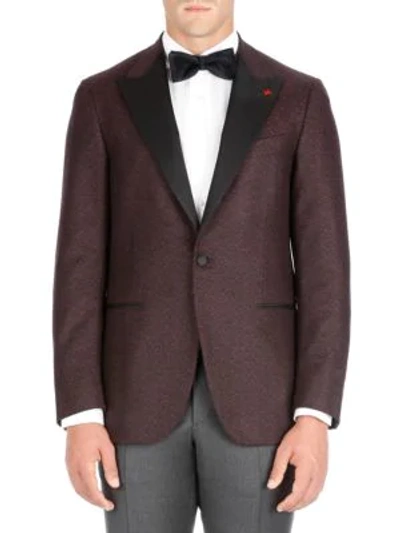 Isaia Peak Lapel Wool Dinner Jacket In Burgundy