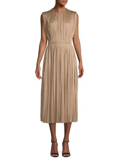 Valentino Pleated Silk Dress In Bronze
