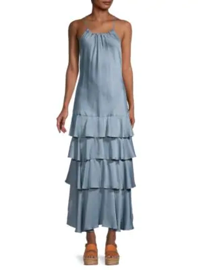 Marissa Webb Everleigh Tiered Crepe Dress In Smoke Blue