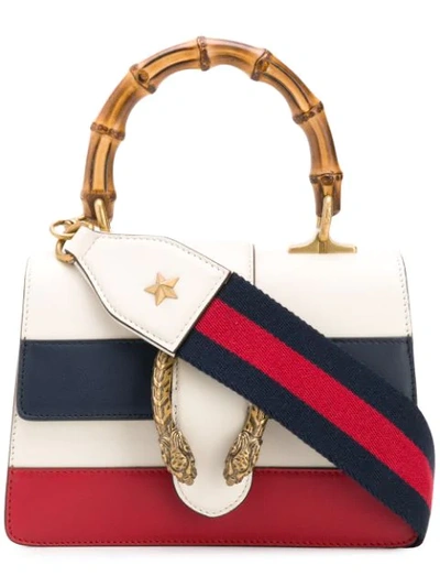 Gucci Mini Dionysus Leather Top Handle Satchel In White/ Blue/ Hibiscus Red