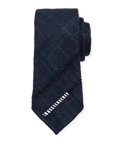 Tie Your Tie Melange Knit Tie W/ Diagonal Embroidery, Blue