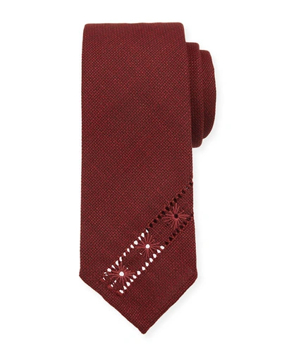 Tie Your Tie Hopsack Knit Tie W/ Diagonal Embroidery, Red