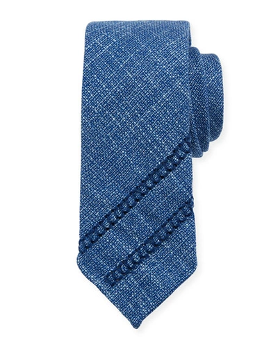 Tie Your Tie Hopsack Knit Tie W/ Diagonal Embroidery In Blue
