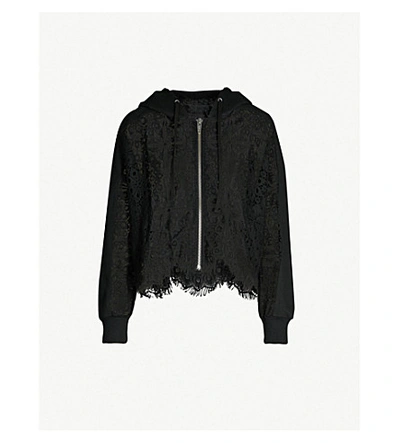 The Kooples Lace Zipped Stretch-cotton Hoodie In Bla01