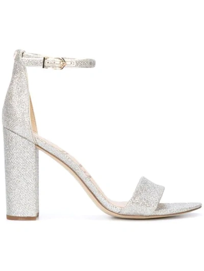 Sam Edelman Yaro High-heel Glittered Mesh Sandals In Grey