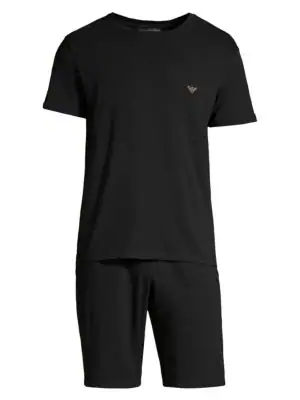 Emporio Armani Endurance Solid Two-piece Pajama Set In Black | ModeSens