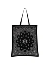 Saint Laurent Black Bandana Print Leather Trim Cotton Tote Bag In 1070 Black