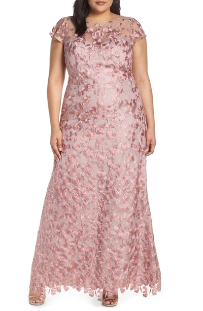 Js Collections Floral Embroidered Evening Dress In Pink Multi