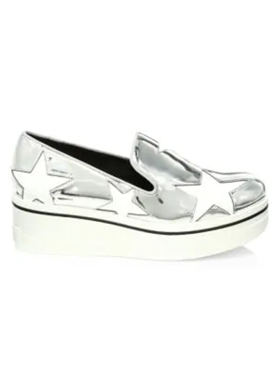 Stella Mccartney Binx Metallic Star Platform Wedge Sneakers In Silver