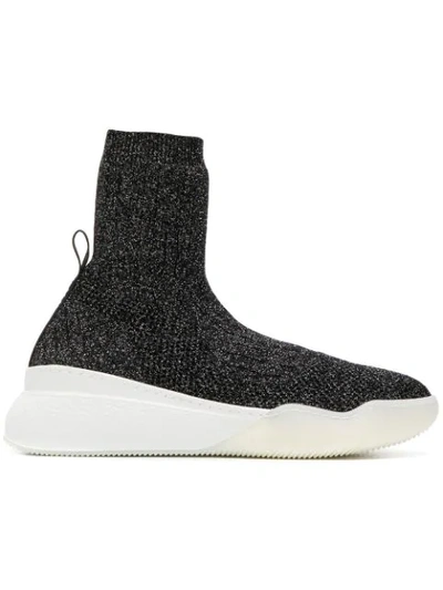 Stella Mccartney Metallic Knit Sock Sneakers In Black