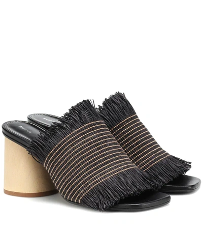 Proenza Schouler Women's Fringe Wood Heel Sandals In Black/beige