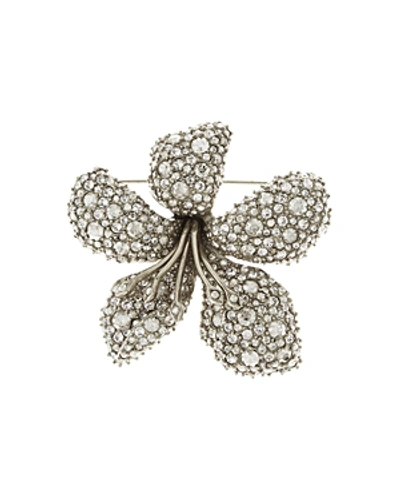 Oscar De La Renta Pave Flower Pin In Silver