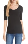 Majestic Soft Touch Elbow Sleeve Tee In Noir