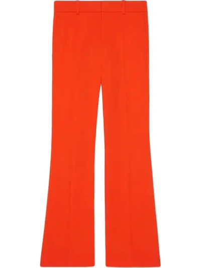 Gucci Cropped Grosgrain-trimmed Cady Bootcut Trousers In Yellow