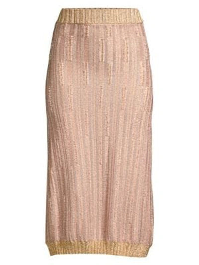 Herve Leger Lurex Midi Skirt In Rose Blush