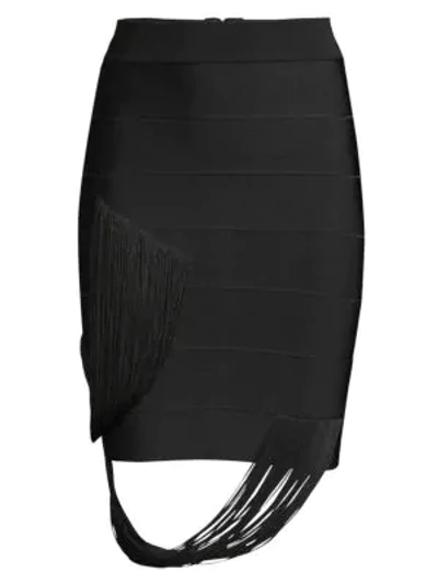 Herve Leger Fringe Swag Bandage Skirt In Black