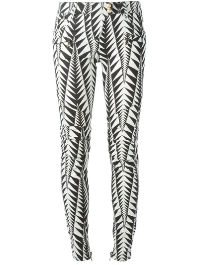 Balmain Geometric Printed Stretch Denim Jeans, Black/white