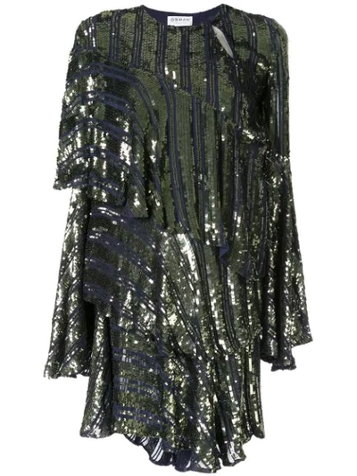 Osman Tina Sequin Asymmetric-tiered Dress In Blue