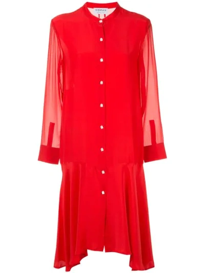 Osman Plain Shirt Dress In Red
