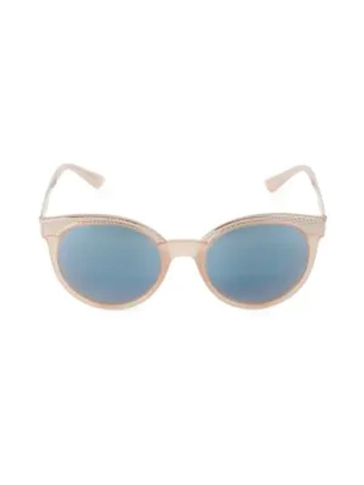 Versace 53mm Studded Brow Bar Round Sunglasses In Opal Beige