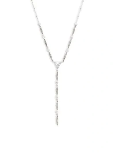 Adriana Orsini Cardamom White-rhodium Plated Crystal Y-drop Necklace In Silvertone