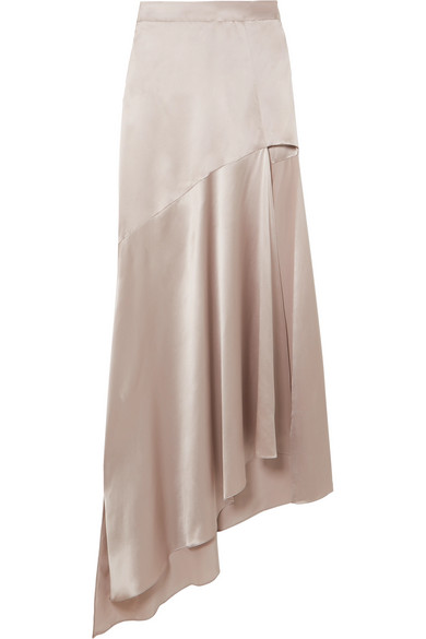 Michael Lo Sordo Asymmetric Silk-satin Maxi Skirt In Gray | ModeSens