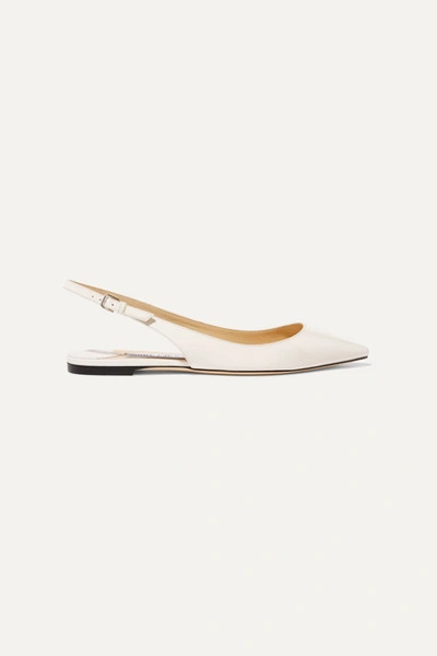Jimmy Choo Erin Patent-leather Slingback Point-toe Flats In Latte