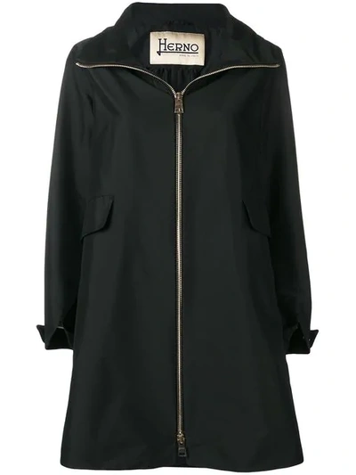 Herno Zipped Single-breasted Coat In Black