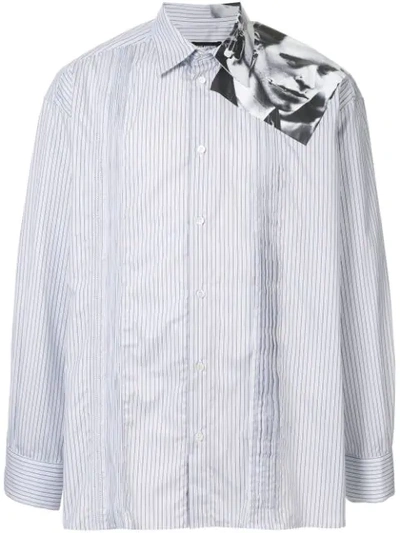Raf Simons Pinstriped Shirt With Photo Print On The Shoulder In White