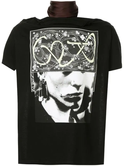 Raf Simons Print T-shirt With Scarf Collar In Black