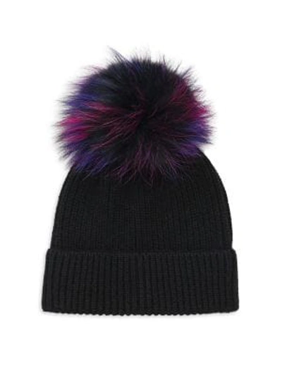 Amicale Dyed Fox And Cashmere Cap In Black Magenta