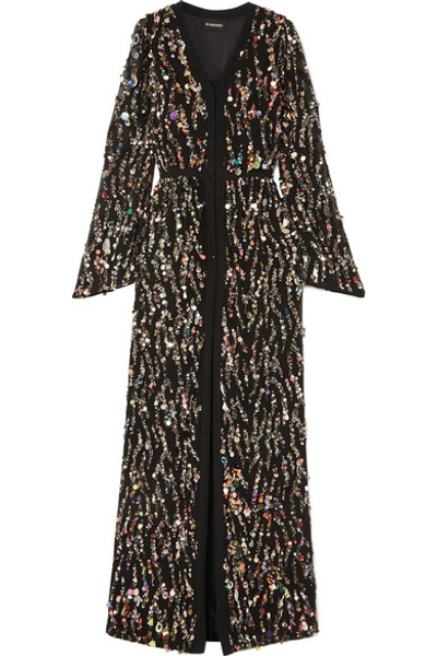 Rasario Sequined Crepe Gown In Black