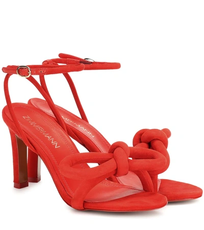 Zimmermann Sculptural Bow Suede Sandals In Red