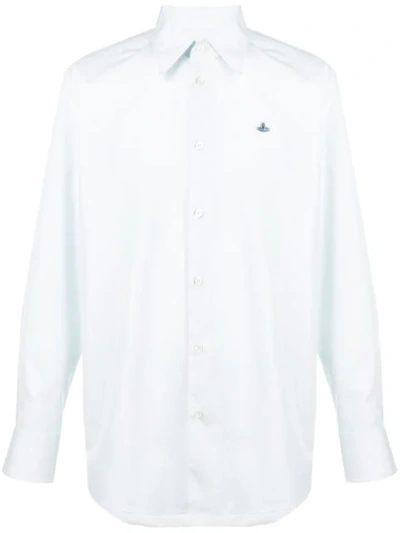 Vivienne Westwood Long Sleeved Poplin Shirt White In Blue