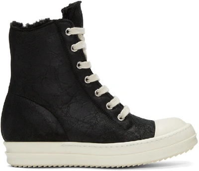 Rick Owens Black & Off-white High-top Sneakers In Black And White