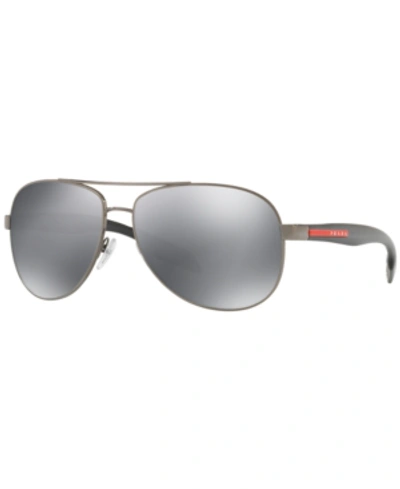 Prada Light Grey Mirror Black Aviator Mens Sunglasses Ps 53ps 5av5l0 62 In Silver